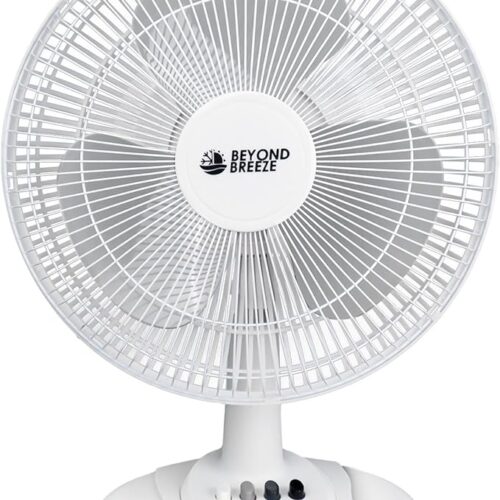 Oscillating Table Fan Quiet 3-Speed 12-Inch Adjustable Tilt Fan with Safety Grill, Ideal for Home, Office, Dorm