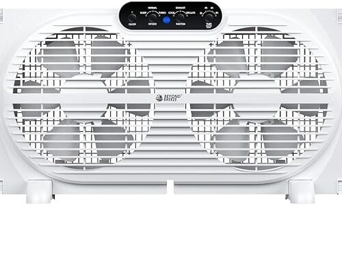 Twin Window Fan with Reversible Airflow and Intruder Alarm, 9-Inch Window Fan with Remote Control and 3 Speeds, Expandable Window Exchaust Fans for Home Bedroom